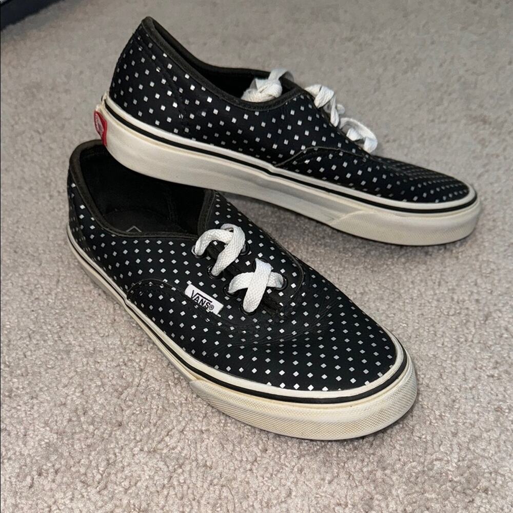 Vans Black Square Polka Dot Leather Lace Up Shoes Kids 3.5